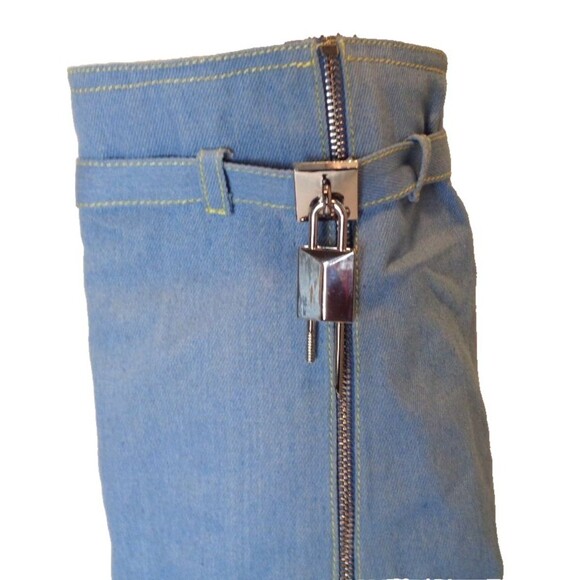 Blue Denim Knee High Boots Wide Calf Sz 9 Women's - Picture 7 of 14